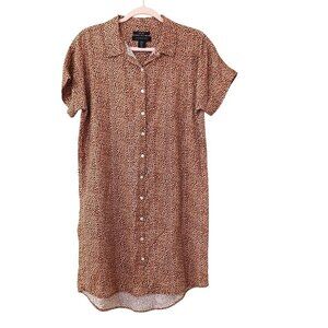 Tahari Linen Shirt Dress Size Medium Brown White Pattern